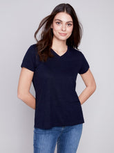 Load image into Gallery viewer, Navy Linen V-Neck T-Shirt
