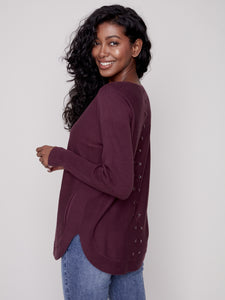 Burgundy Knit Sweater with Back Lace-Up Detail