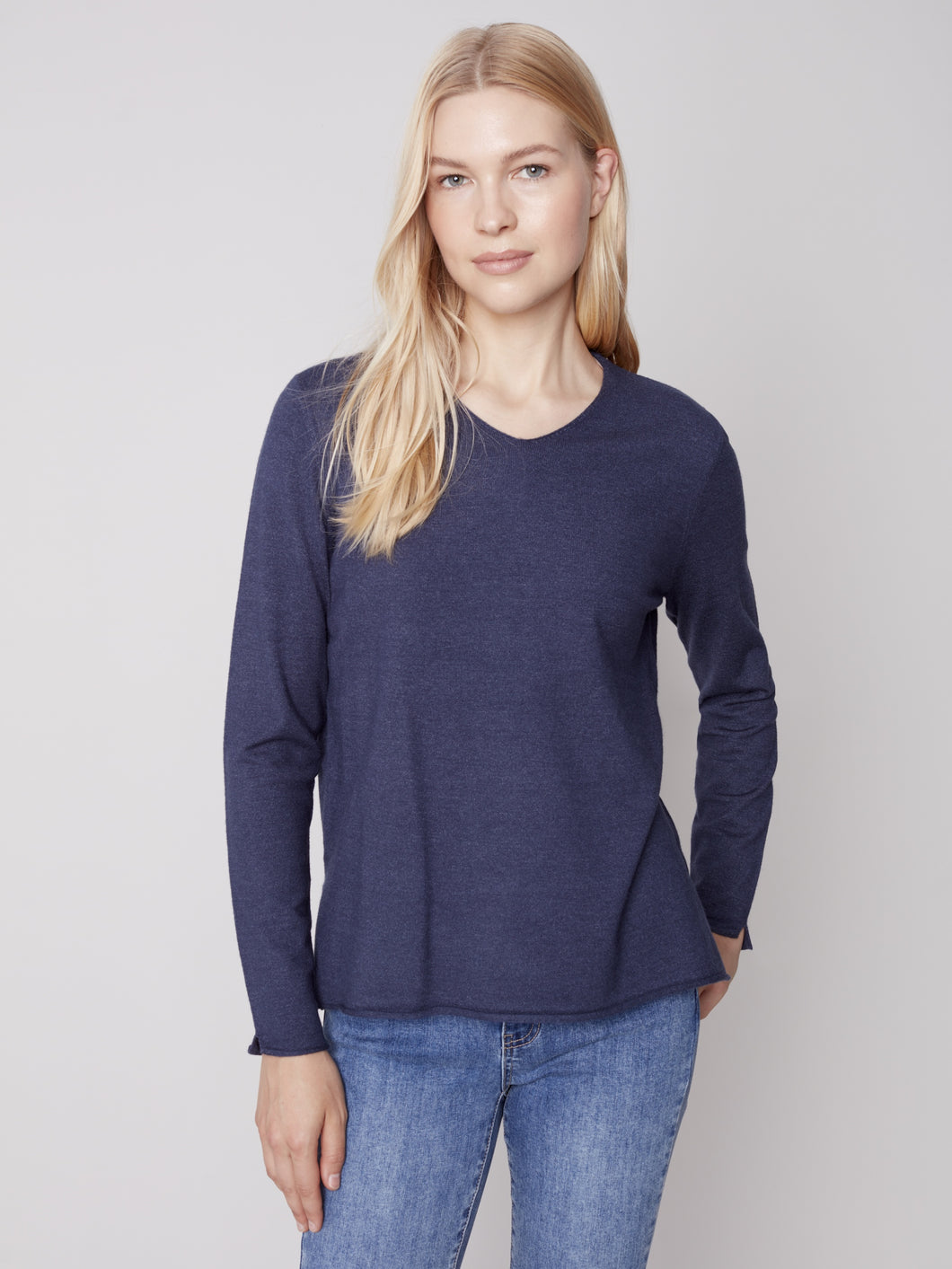 Essential V-Neck Sweater In Denim Blue