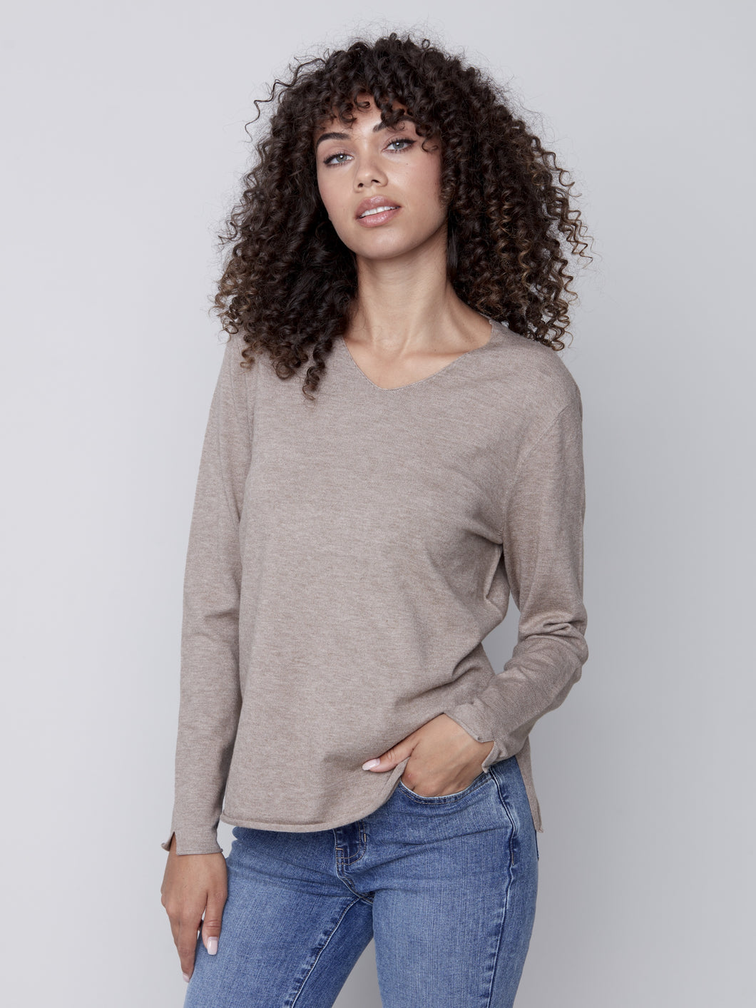 Essential V-Neck Sweater In Truffle