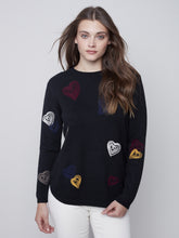 Load image into Gallery viewer, Black Embroidered Hearts Sweater
