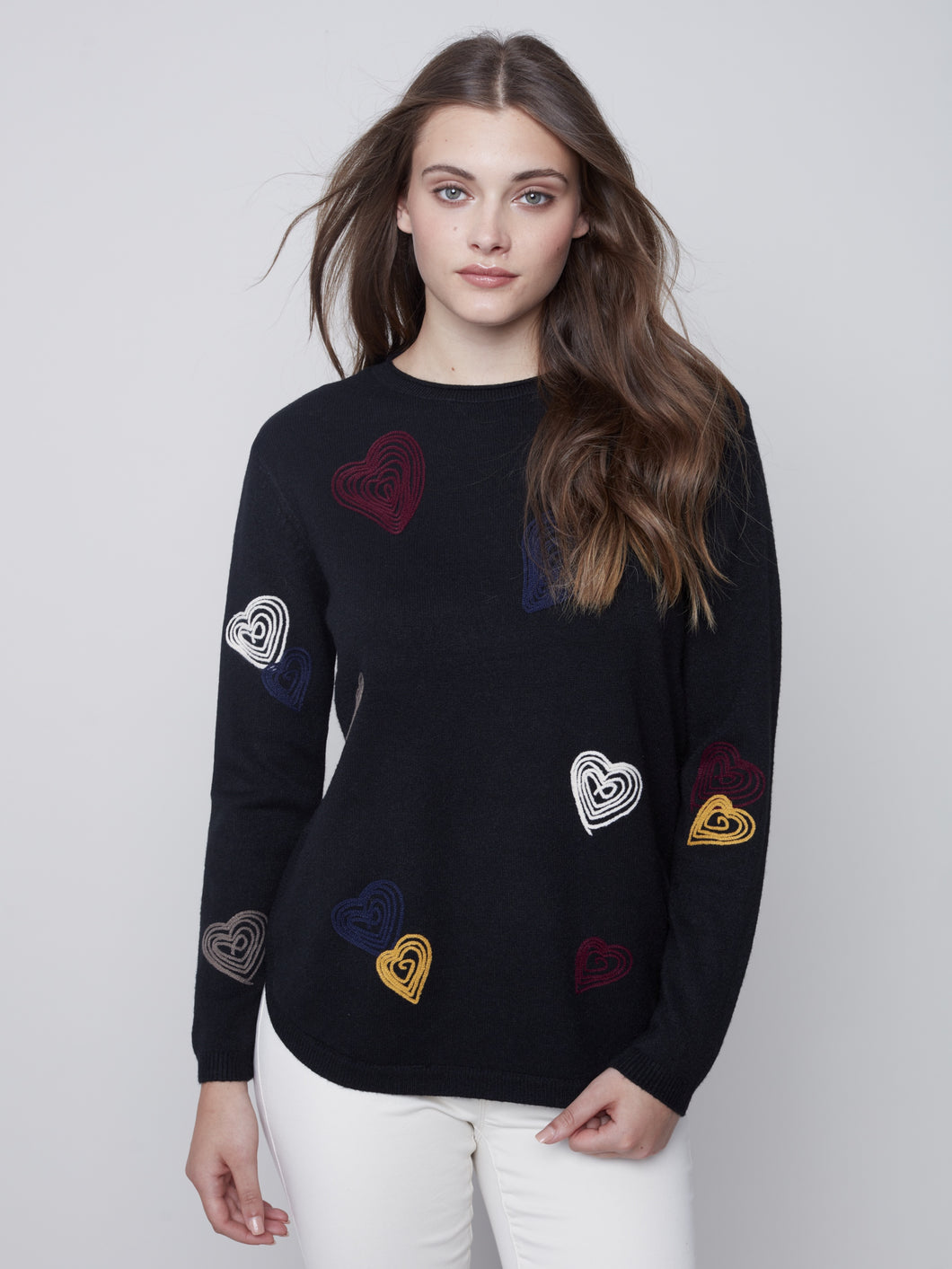 Black Embroidered Hearts Sweater