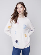 Load image into Gallery viewer, Ecru Embroidered Hearts Sweater
