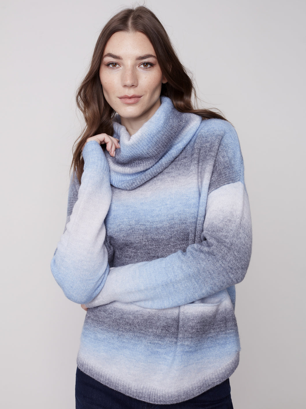 Denim Ombre Sweater With Removable Scarf