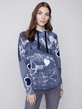 Load image into Gallery viewer, Denim Blue Hooded Sweater with Graffiti Print
