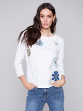 Load image into Gallery viewer, Navy Sweater with Flower Patches
