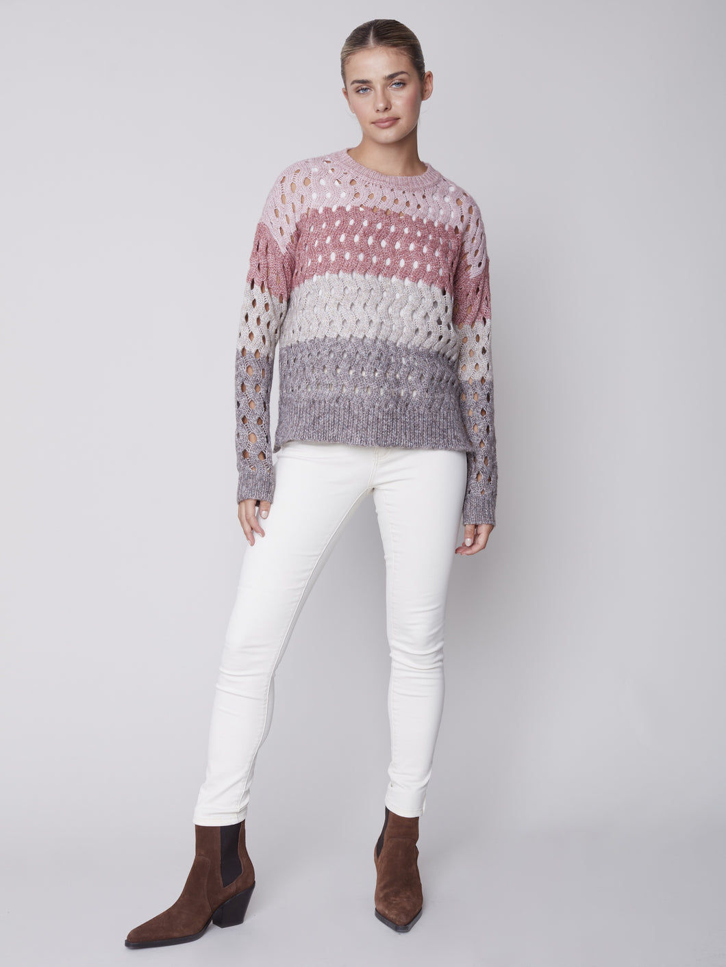 CB- Blushing Open Wavy Stitch Knit Sweater