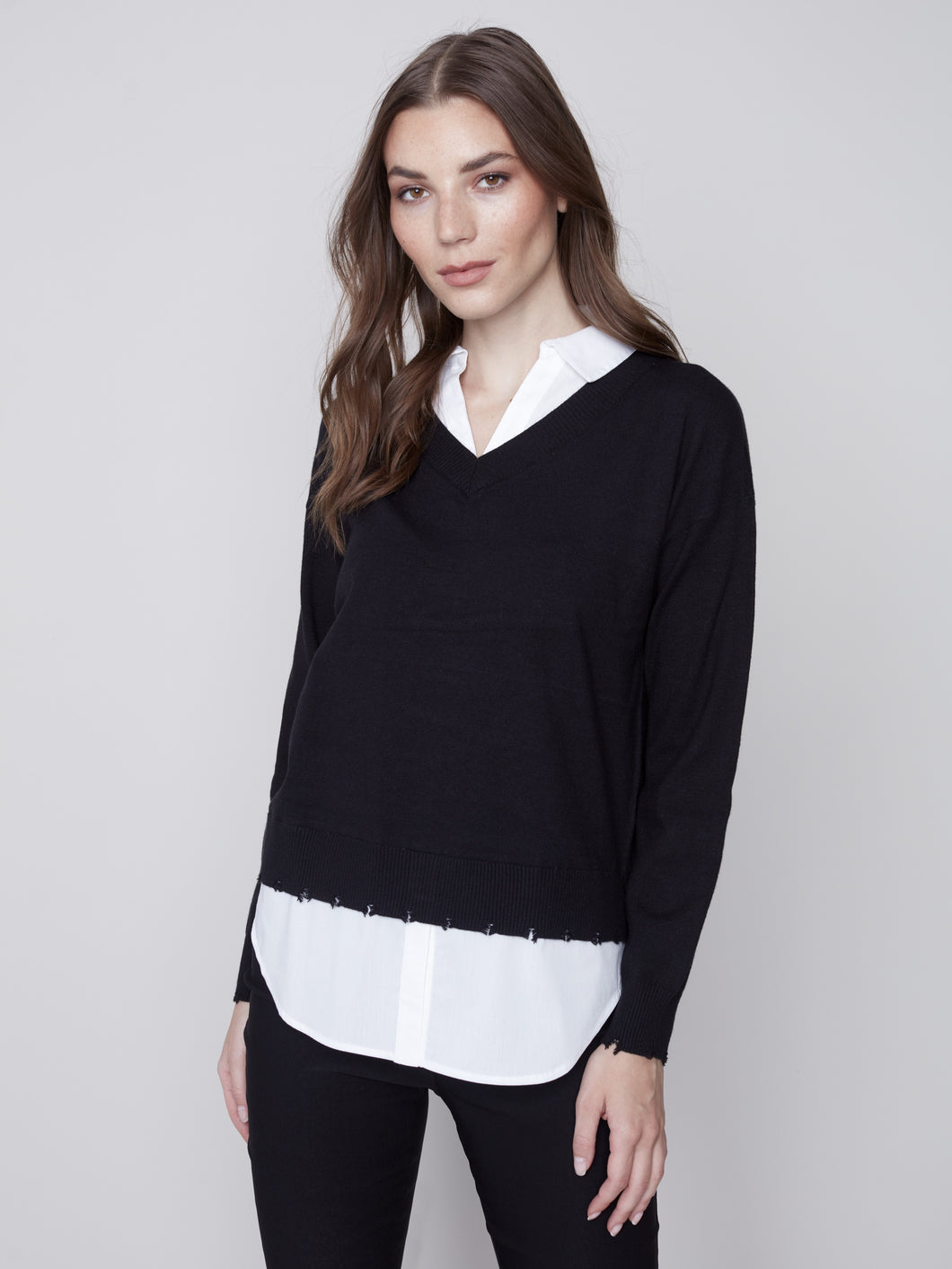 V Neck Sweater With Fooler