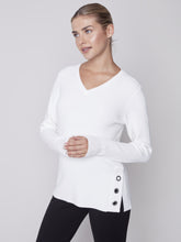 Load image into Gallery viewer, Cream V-Neck Sweater With Grommet Hem
