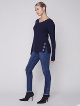 Load image into Gallery viewer, Navy V-Neck Sweater With Grommet Hem
