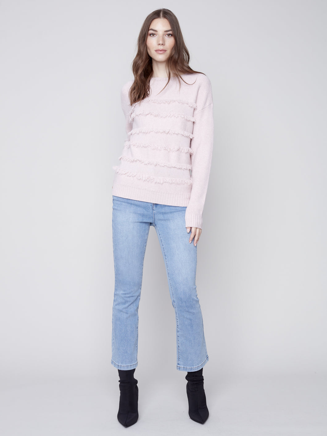 Layered Powder Pink Fringe Sweater