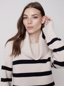 Almond Striped Cowl Neck Sweater