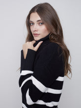 Load image into Gallery viewer, Black &amp; White Striped Cowl Neck Sweater
