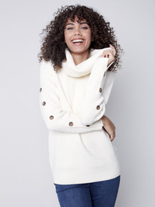 Ecru Cowl Neck Sweater with Button Detail