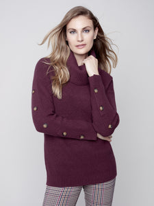 Burgundy Cowl Neck Sweater with Button Detail