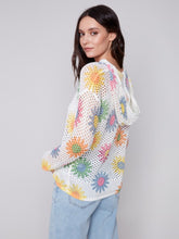 Load image into Gallery viewer, Daisy Printed Fishnet Crochet Hoodie Sweater
