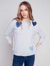 Load image into Gallery viewer, Heather Grey Cotton Sweater with Heart Patches
