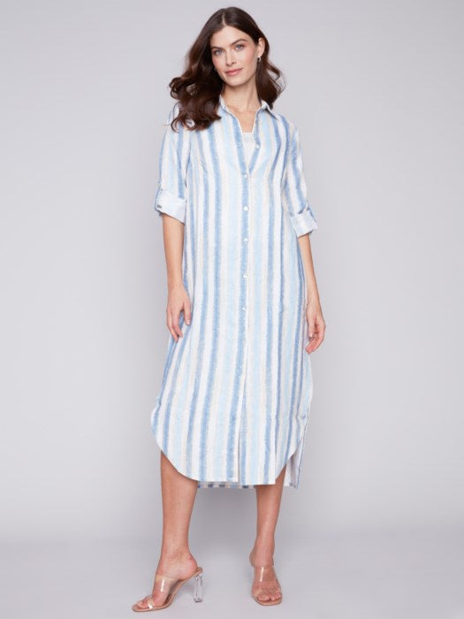 Nautical Striped Long Linen Tunic Dress/Duster