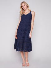 Load image into Gallery viewer, Navy Long Sleeveless Cotton Eyelet Dress

