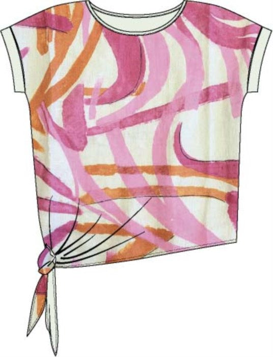 CB- Tangerine Printed Linen Top with Side Tie