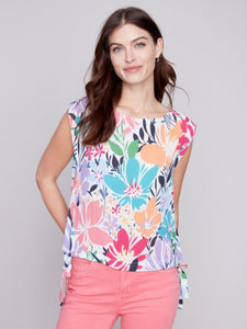 Blossom Printed Sleeveless Blouse with Side Ties