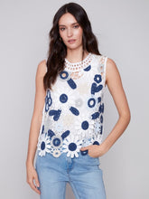 Load image into Gallery viewer, Celadon Sleeveless Crochet Top With Floral Pattern
