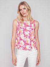 Load image into Gallery viewer, Sherbet Printed Sleeveless Linen Top with Slit

