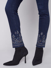 Load image into Gallery viewer, CB- Blue Noir Slim Leg Jeans With Geometric Embroidery
