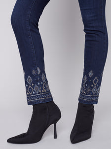 CB- Blue Noir Slim Leg Jeans With Geometric Embroidery