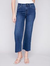 Load image into Gallery viewer, Indigo Flared Jeans with Raw Edge
