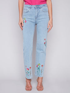 Bleach Blue Floral Embroidered Jeans