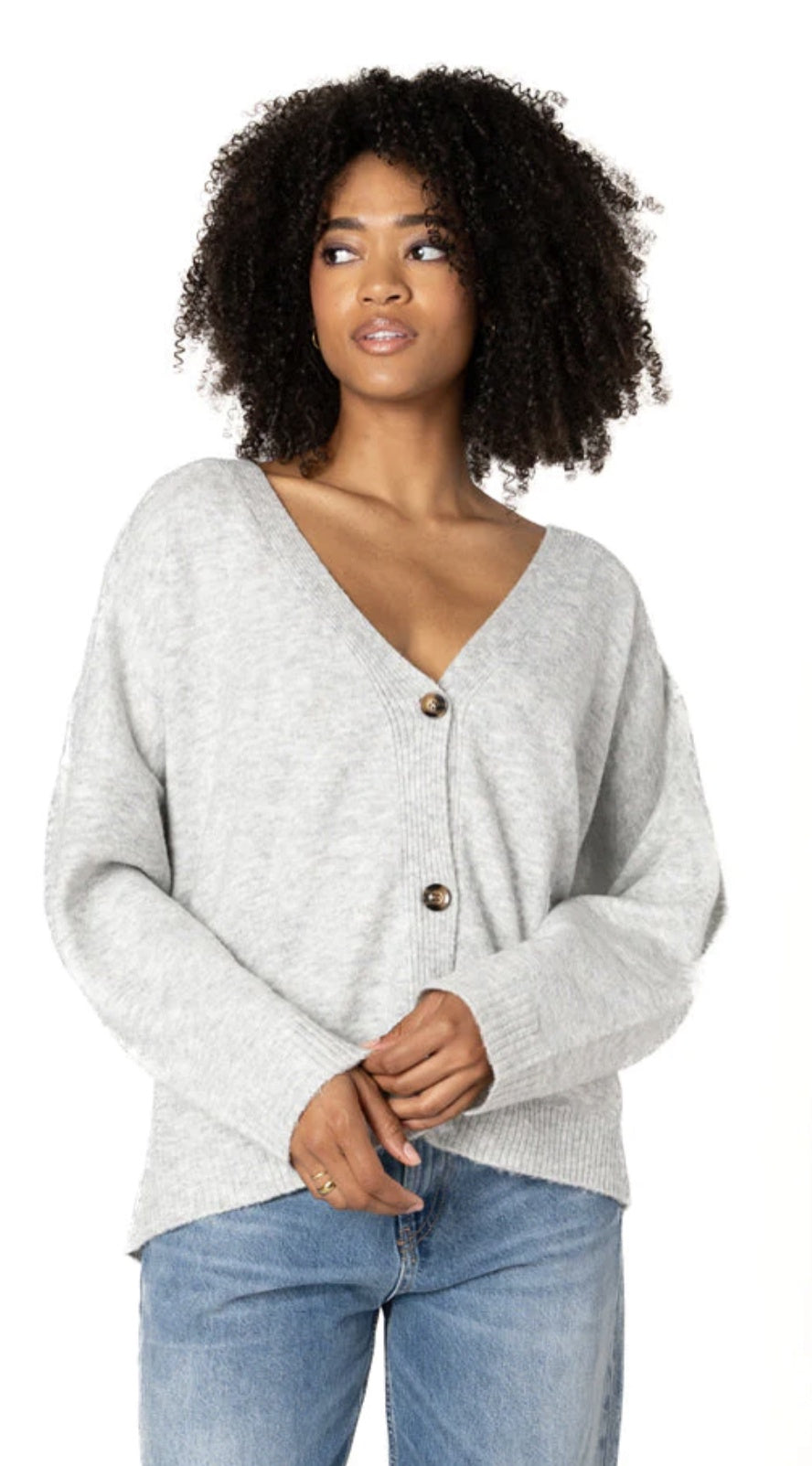 Relaxed Fit Button Front Cardigan In Grey