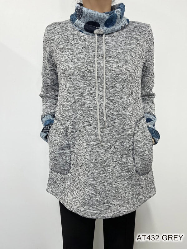 FC- Grey Printed Cowl Neck Tunic