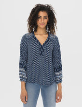 Load image into Gallery viewer, Indigo Printed Balloon Sleeve V-Neck Blouse
