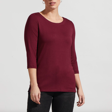 Load image into Gallery viewer, Red Wine 3/4 Sleeve Boat Neck Top
