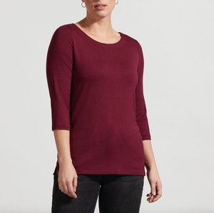 Red Wine 3/4 Sleeve Boat Neck Top