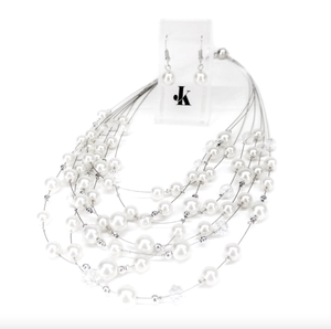 White Pearl Magnetic Closure Necklace & Earring Set
