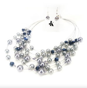 Grey Pearl Magnetic Closure Necklace & Earring Set