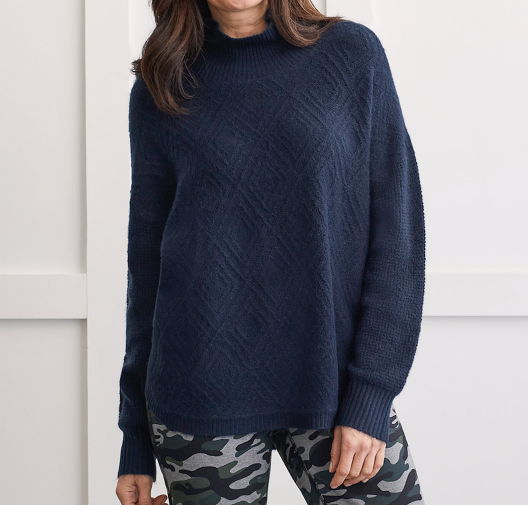 Sapphire Textured Mock Neck Sweater
