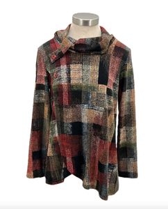 Rusted Brick Cowl Neck Tunic With Crossover Front