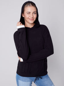 Black Hoodie With Cable Knit Pockets