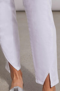 White Pull On Ankle Pant With Front Slit