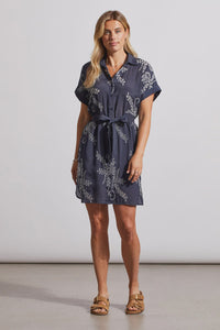 Jet Blue Embroidered Button Up Dress