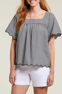 TF- Black/White Gingham Square Neck Blouse