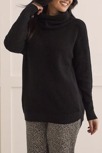 Black Cotton Cowl Neck Sweater