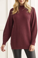 Load image into Gallery viewer, Long Red Wine Knit Mock Neck Sweater
