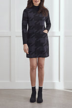 Load image into Gallery viewer, Charcoal Mock Neck Houndstooth Sweater Dress
