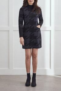 Charcoal Mock Neck Houndstooth Sweater Dress