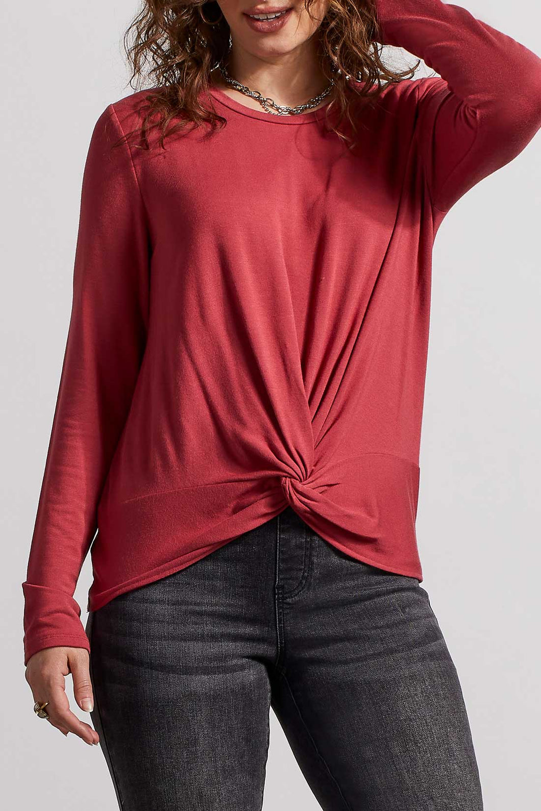 Rosewood Knot Front Long Sleeve Top