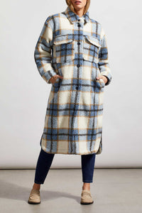 Sherpa Knee Length Shacket In Blue Quilt
